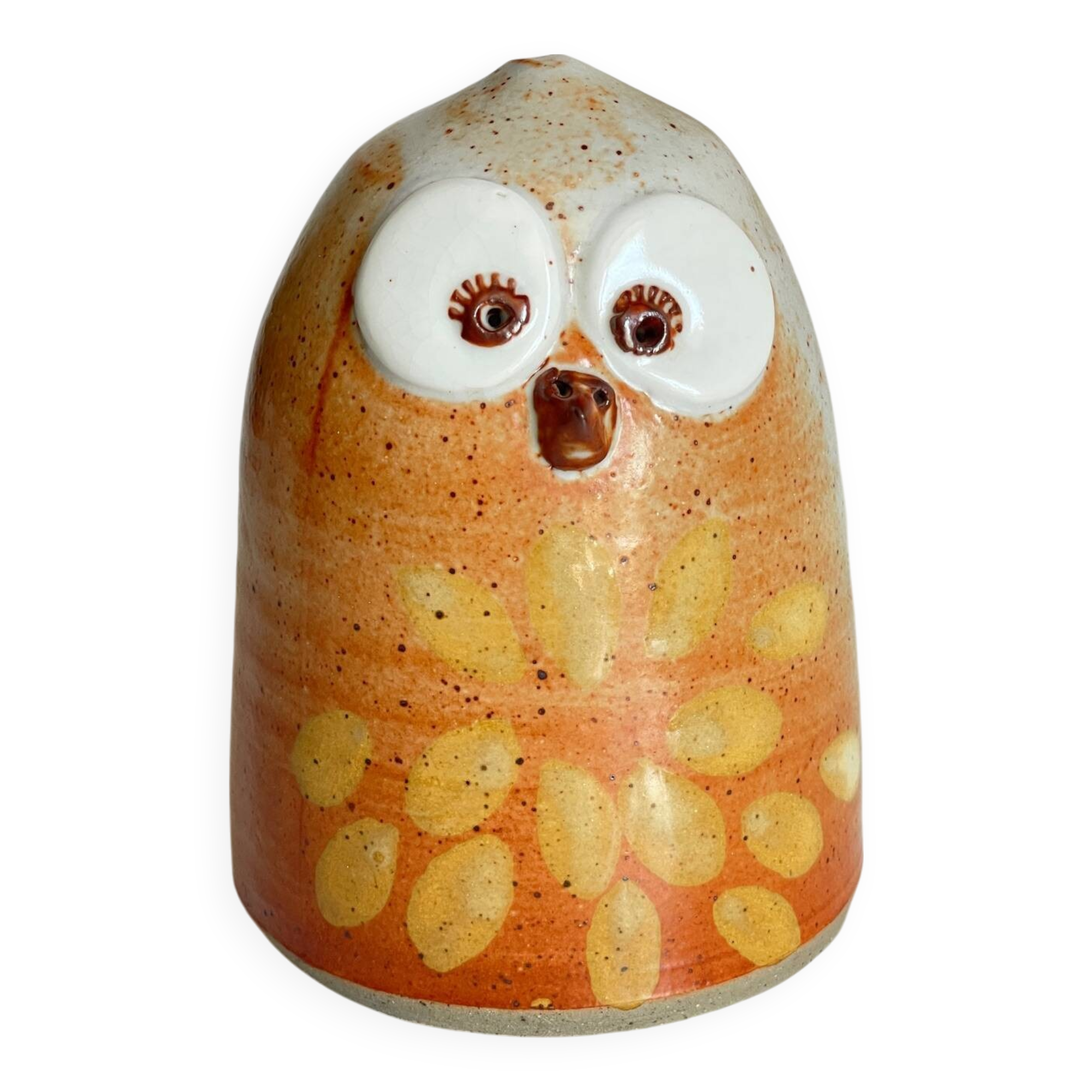 Vintage enameled stoneware owl money box