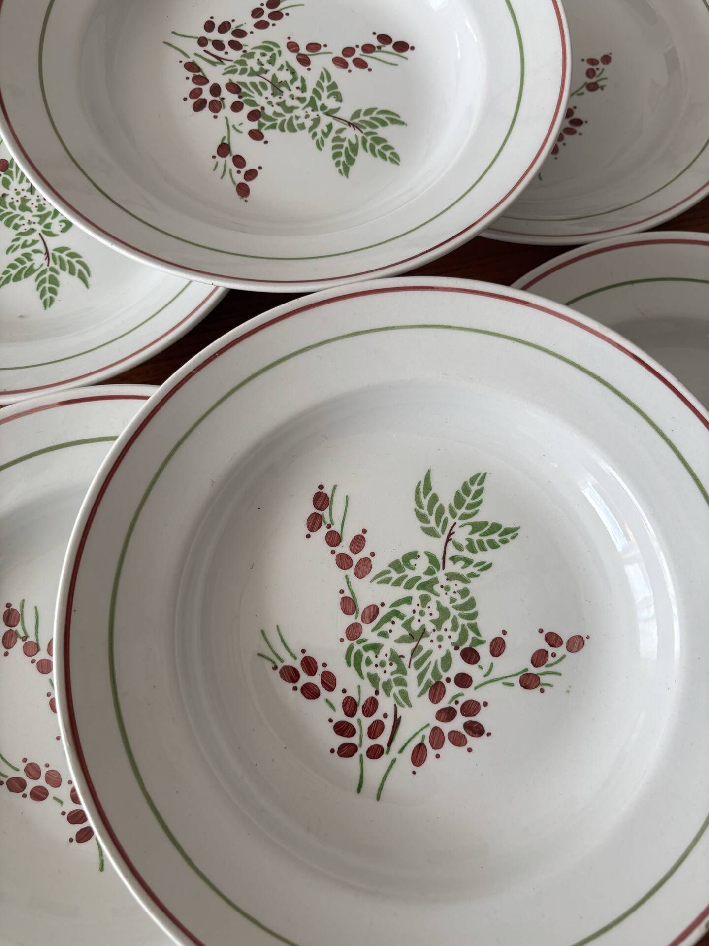 Set of 8 antique deep plates KG Lunéville, floral berry decoration.