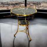Gueridon tripode avec monture en bronze doré recouvert d un marbre portor