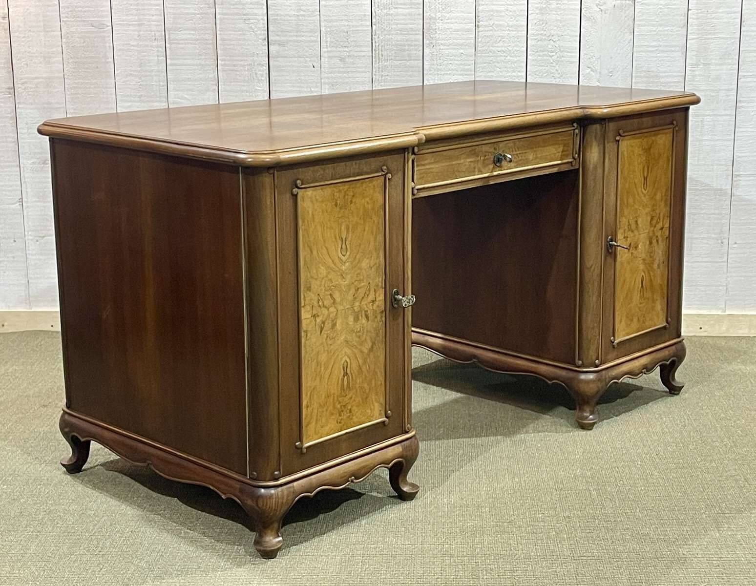 1950s English desk in walnut and oak