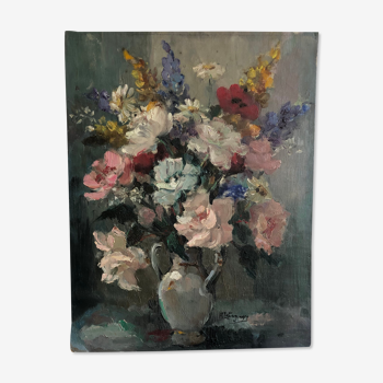 Oil on canvas Bouquet Pierre Le Faguays