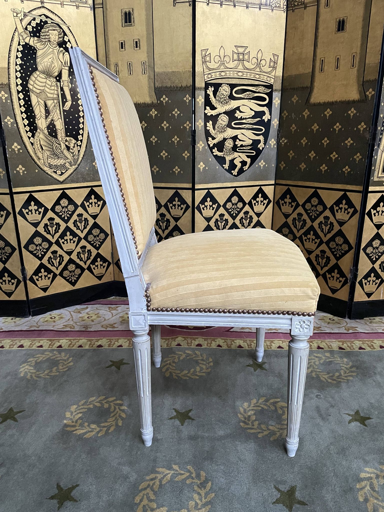 Suite of 6 louis XVI style chairs yellow velvet