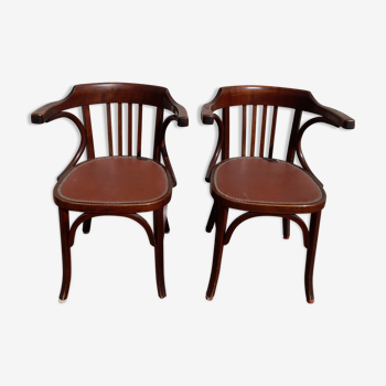 Pair of bistro armchairs signed Baumann 1930