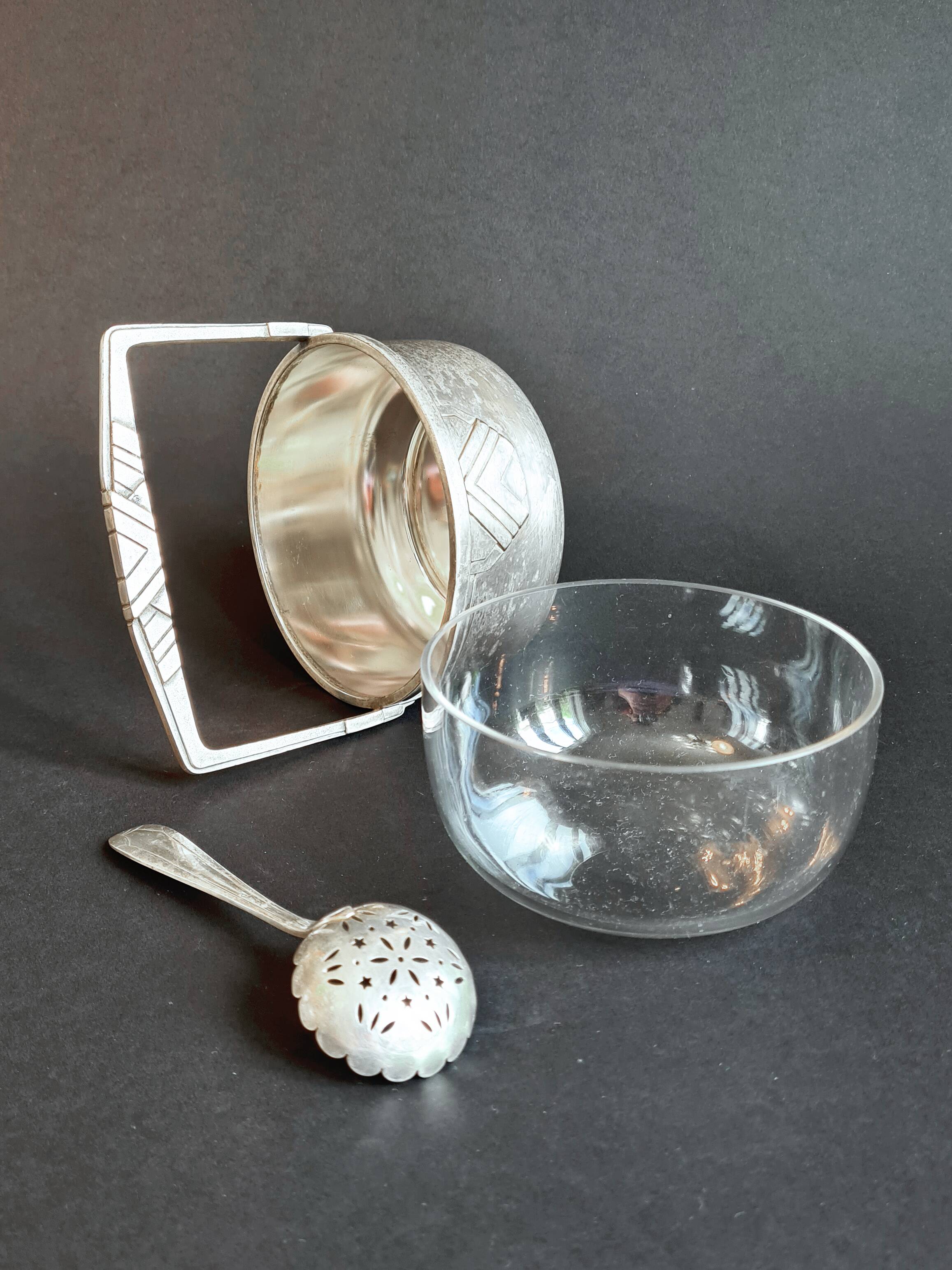 Art Deco silver-plated ice bucket + cocktail spoon
