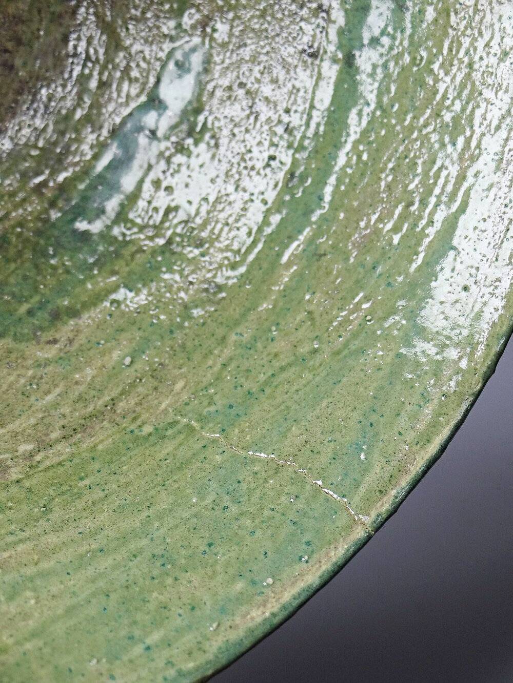 Vintage XX-XIXth century celadon blue-green ceramic artisan bowl wabi-sabi.