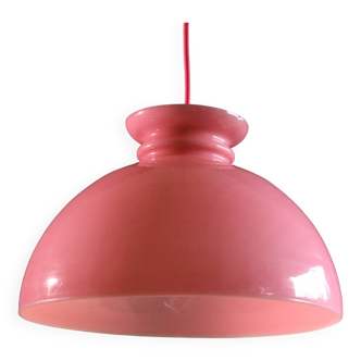 Semi-round pendant light in pink glass - circa 1950