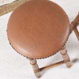 Antique bar stools, brown leather and wood