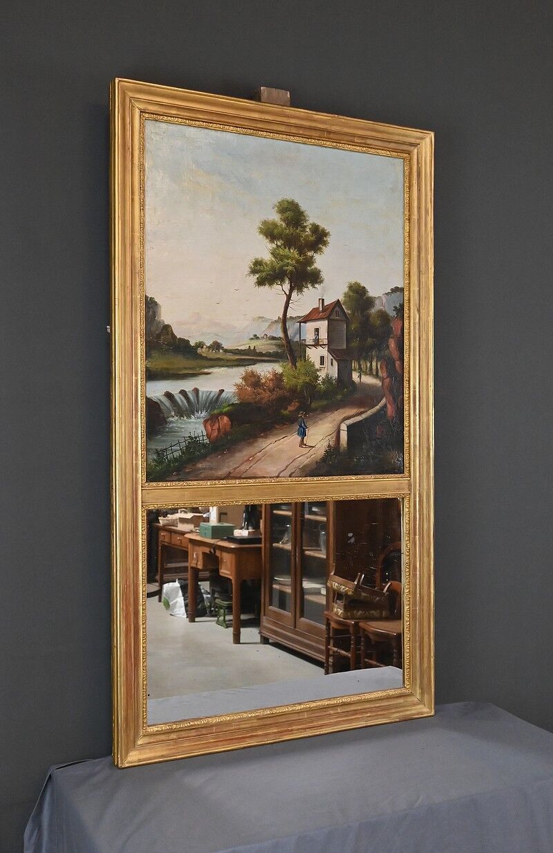 Miroir trumeau en bois doré, style Louis XVI – 1900