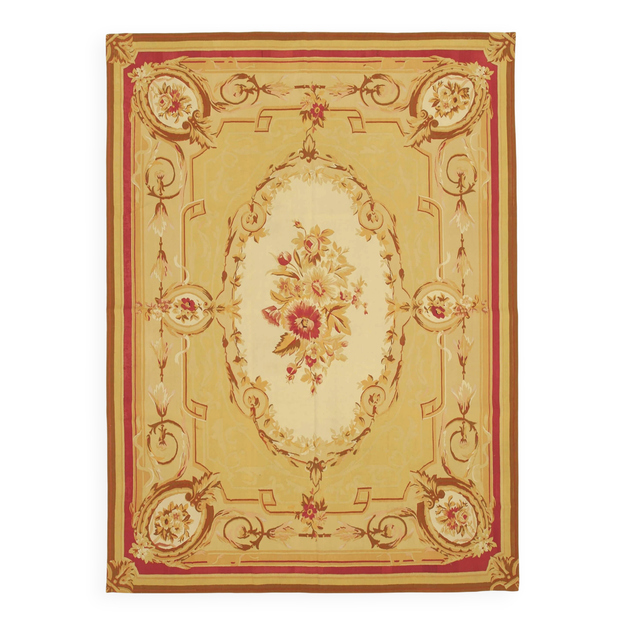 Handmade European Vintage Aubusson Kilim 264 cm x 364 cm