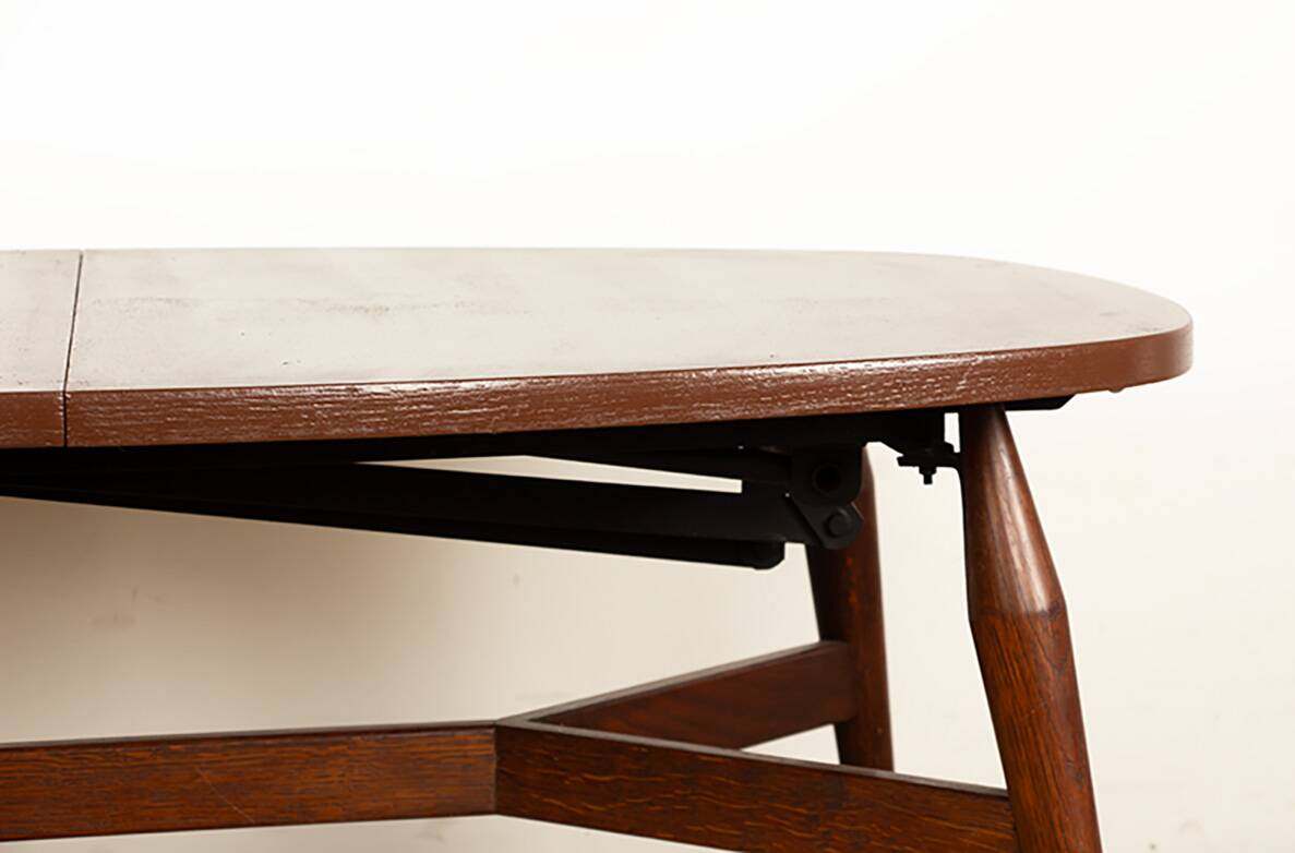 Danish high and low table in teak and brown lacquered wood, Smørrebrø model