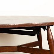 Danish high and low table in teak and brown lacquered wood, Smørrebrø model