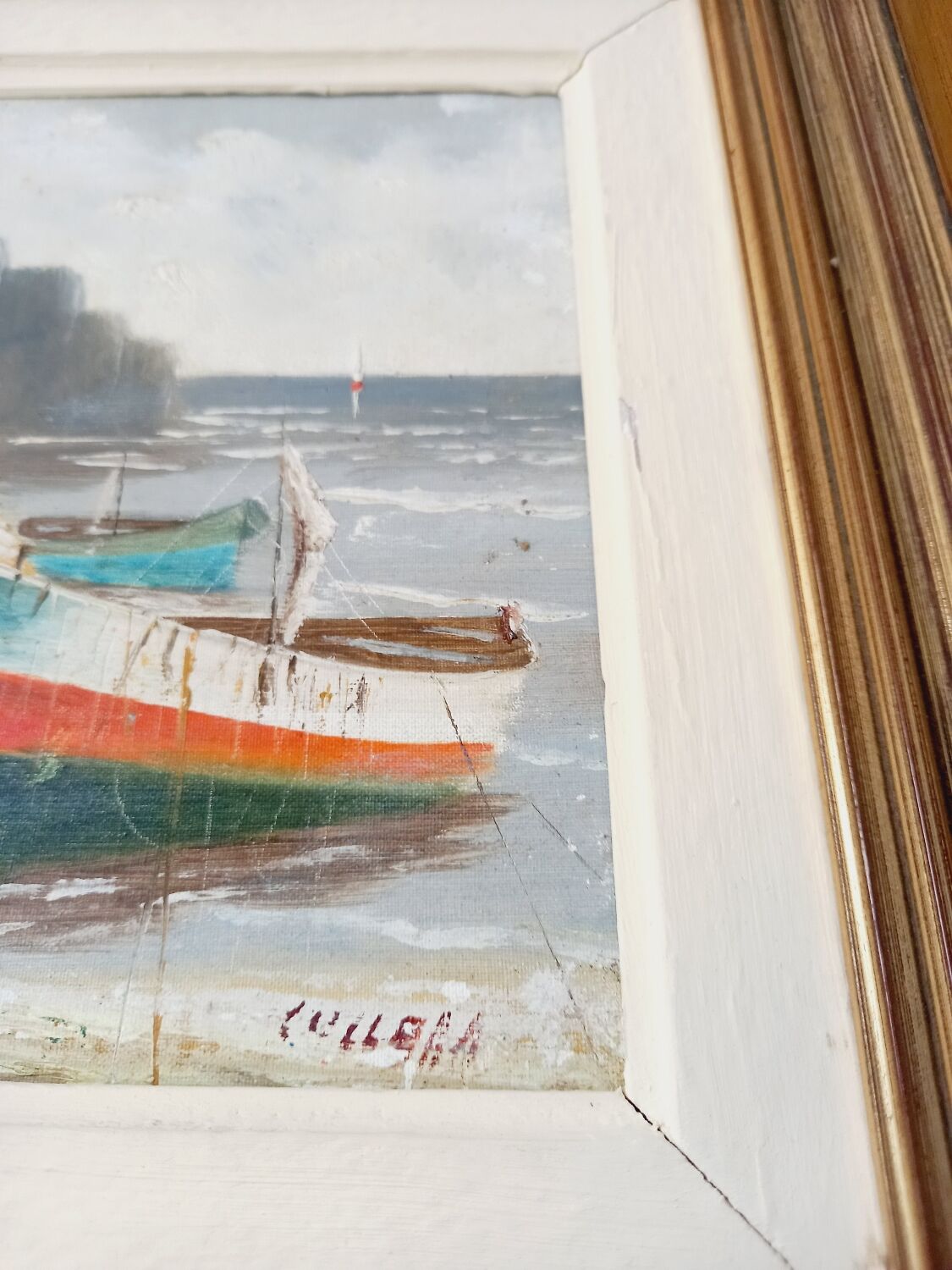 Signed painting house by the sea -oil on canvas