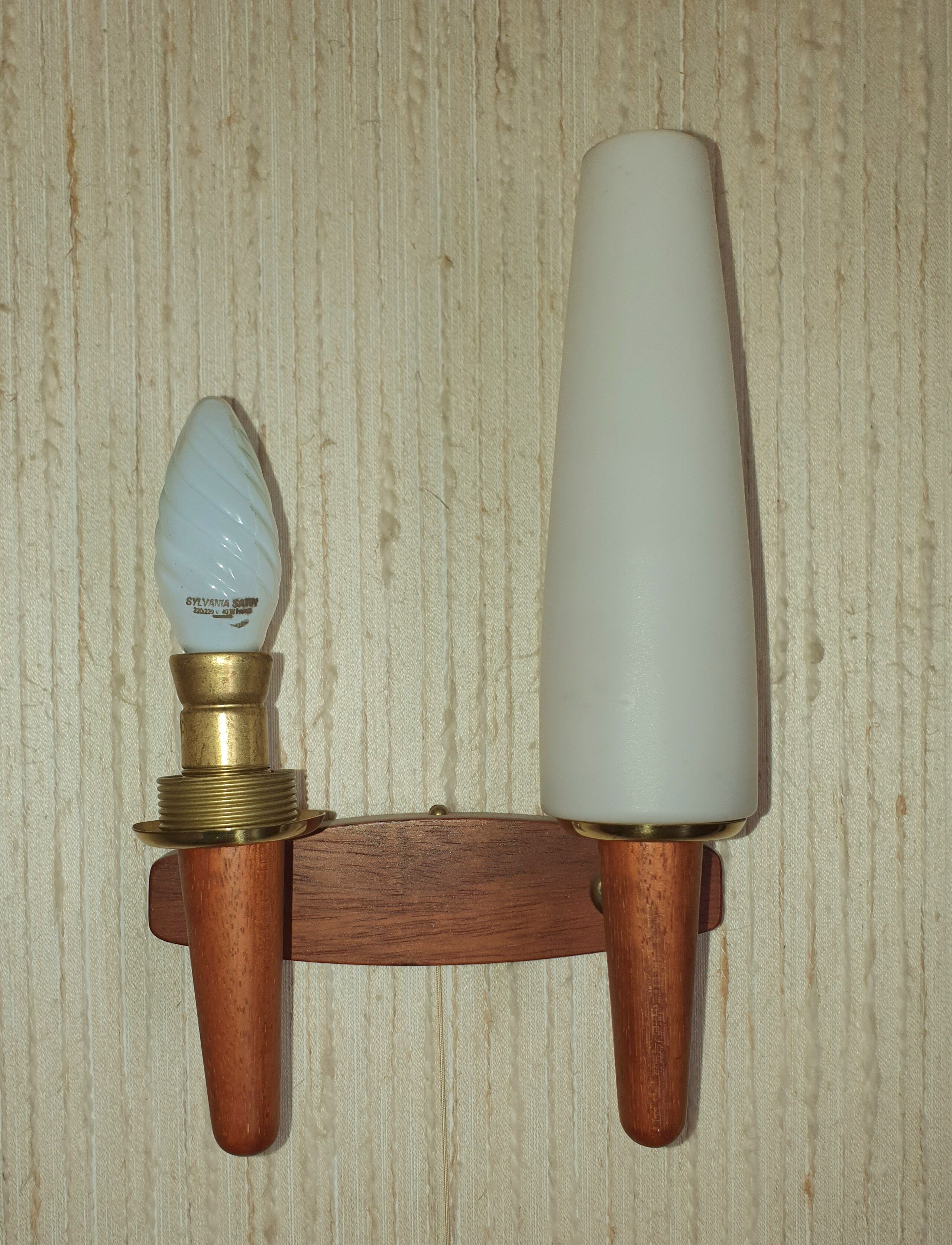 Pair of Scandinavian teak wall lamps with 2 burners 1960