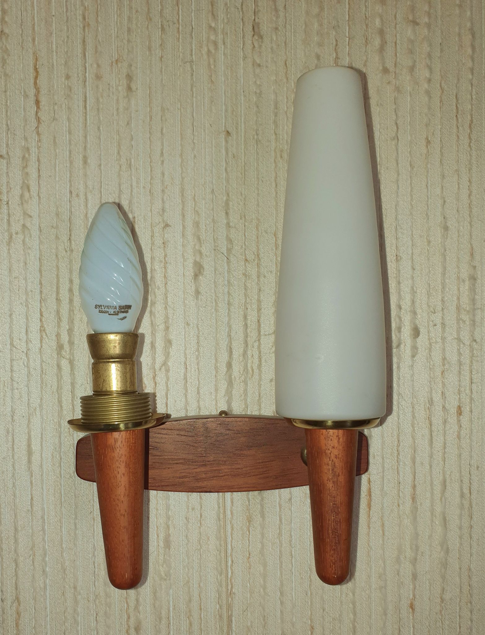 Pair of Scandinavian teak wall lamps with 2 burners 1960