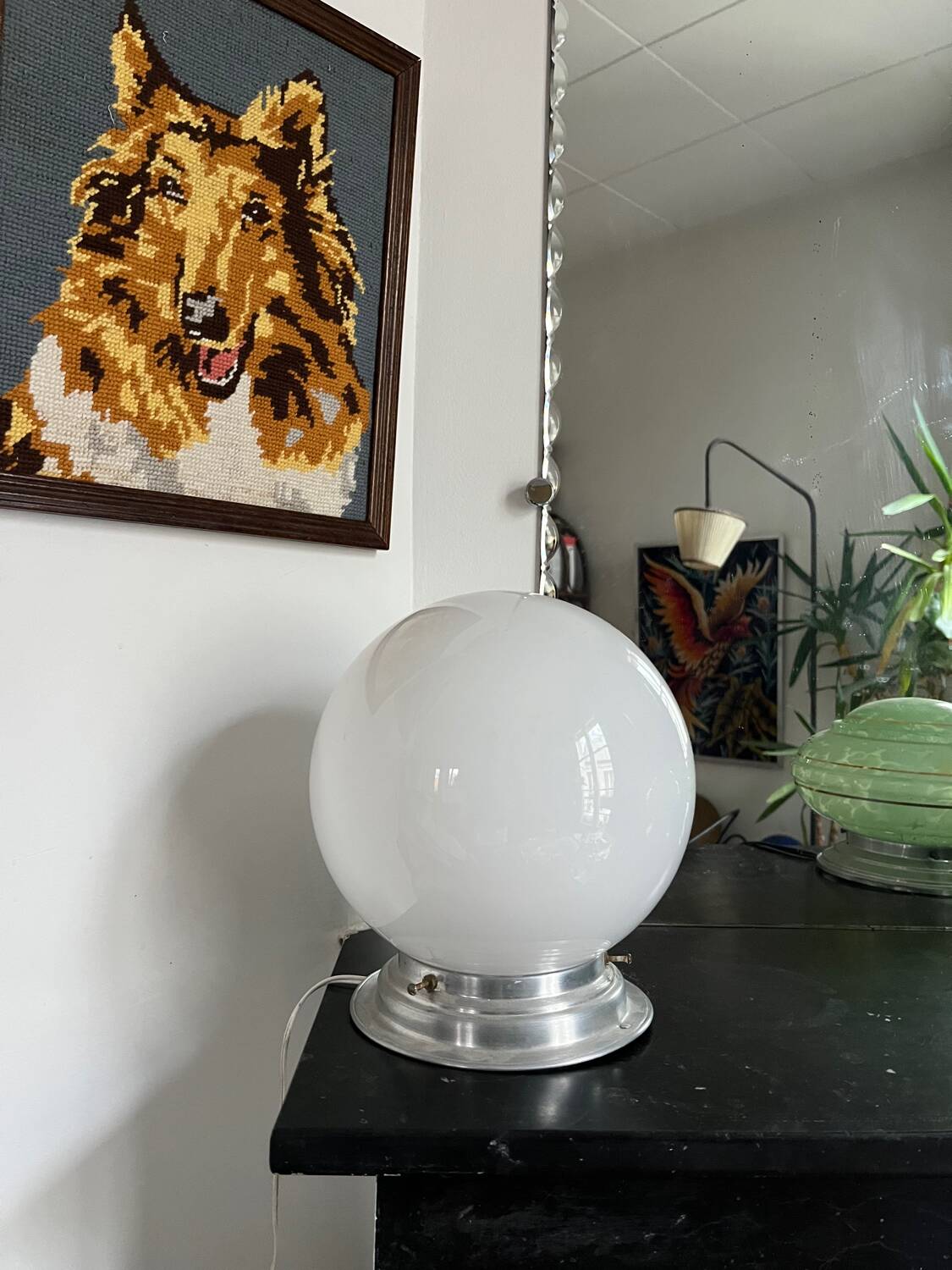 Vintage opaline globe table lamp