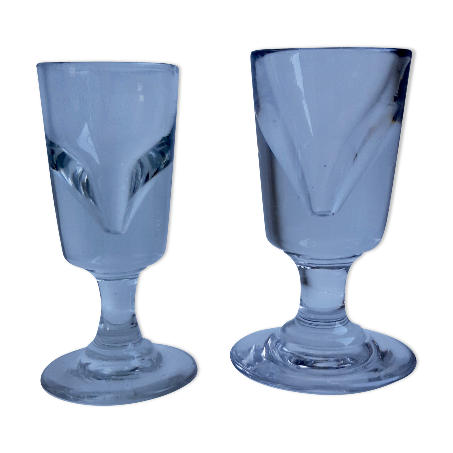 Duo of absinthe glasses thick bottoms artisanal manufacture late nineteenth century