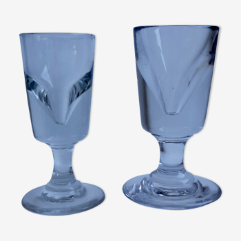 Duo de verres à absinthe fonds épais fabrication artisanale fin XIXeme