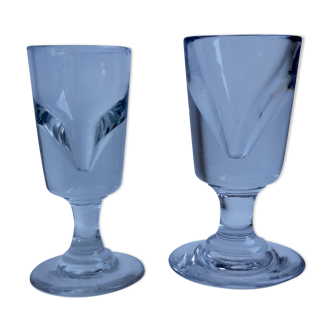 Duo of absinthe glasses thick bottoms artisanal manufacture late nineteenth century