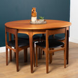 Retro teak 1960s round nathan dining table & space saving 4 chairs