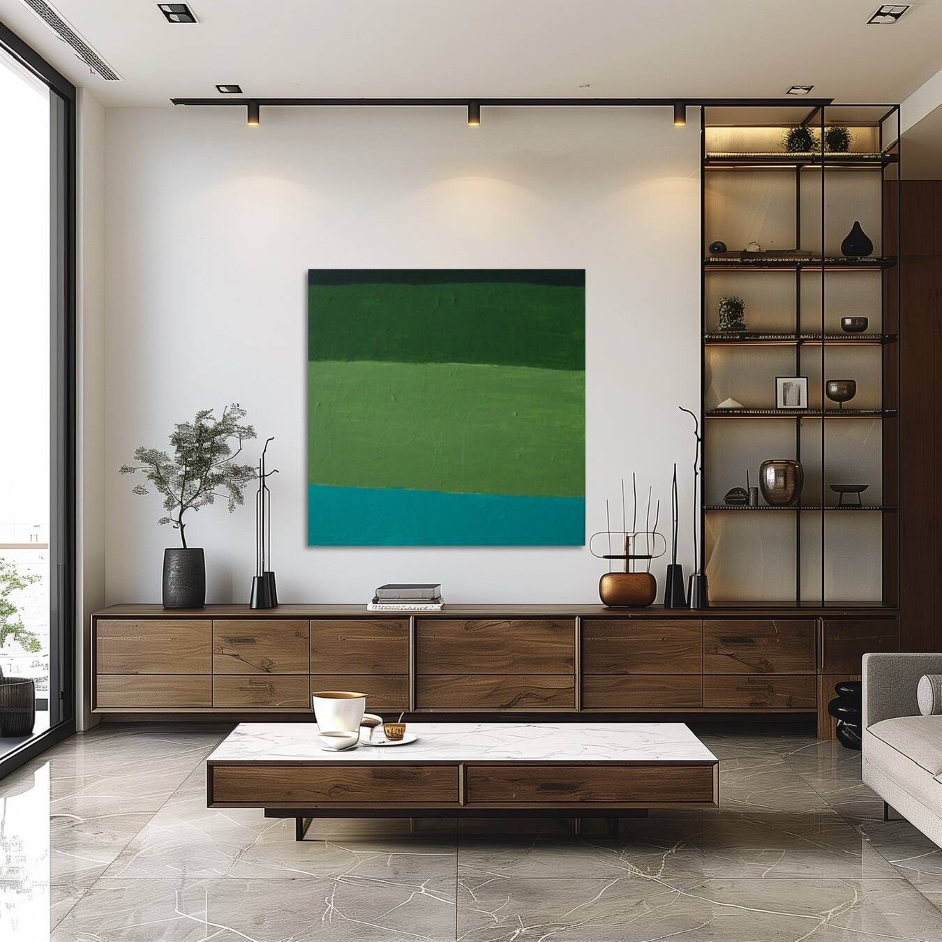 Abstract on canvas 100x100x4cm "Green Softness"