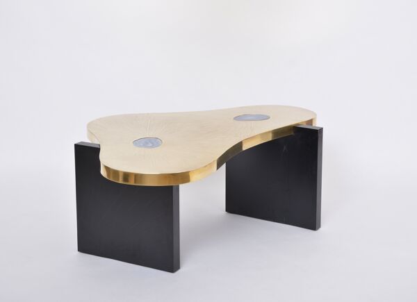 Table basse en laiton gravé avec pierres d'Agathe dans le style de Lova Creation
