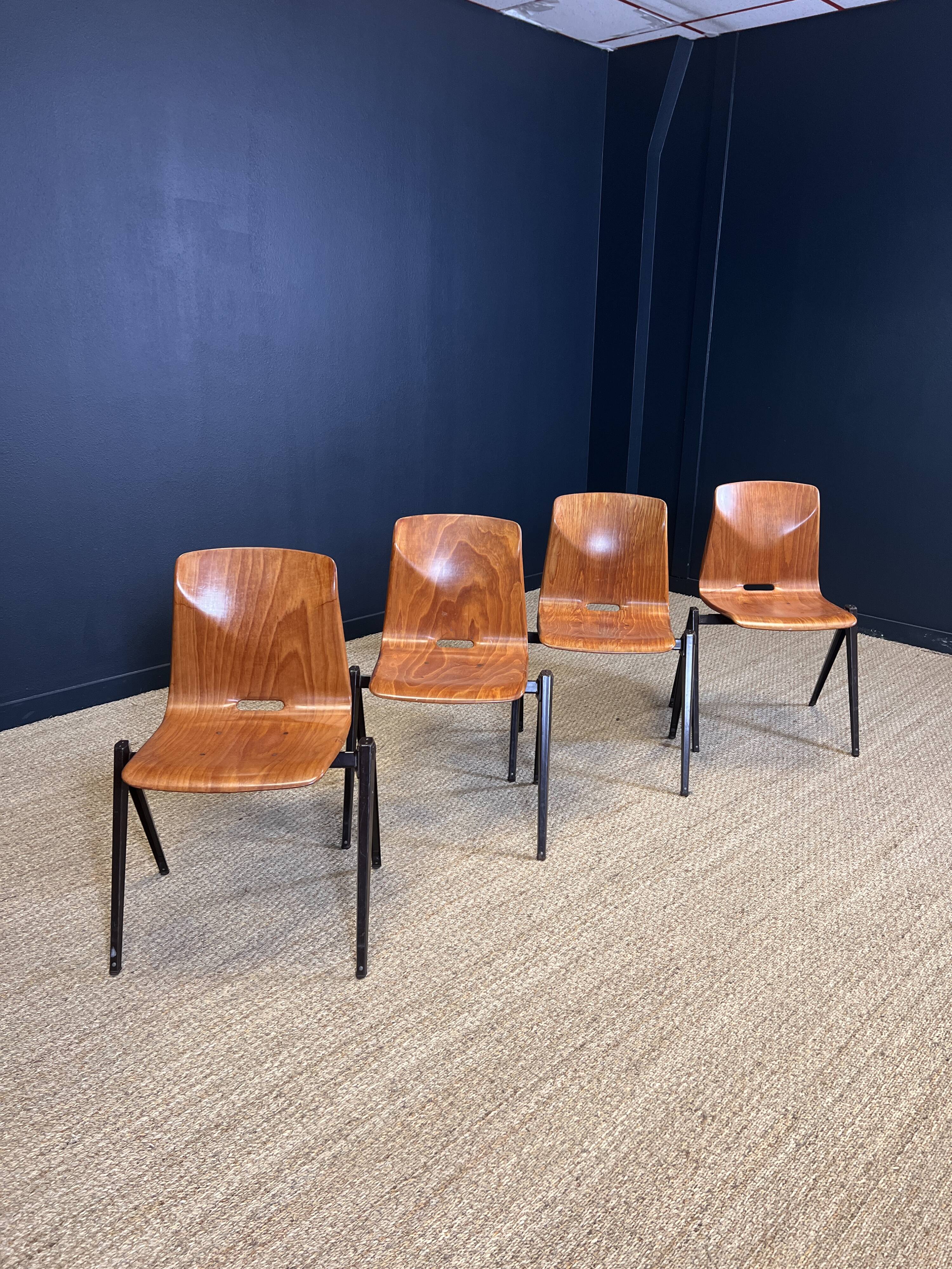 Set of 4 Galvanitas S22 oak chairs Netherlands 70s