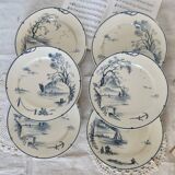 Antique flat plates, Gien earthenware, 19th century, Marines model
