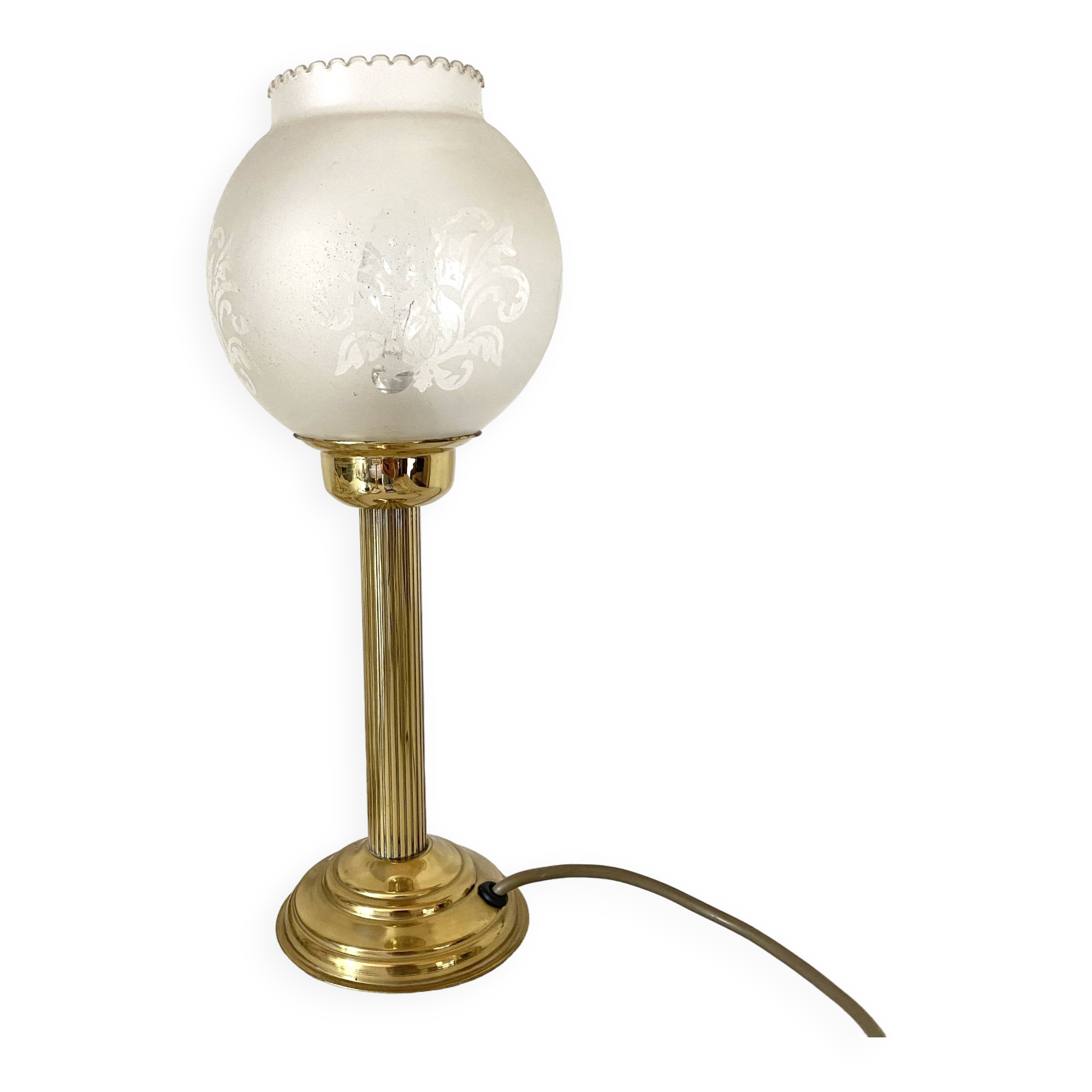 Lampe rétro pied colonne globe en verre