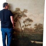 Large oil painting on canvas 2 m x 1.50 m - animated landscape - Charles Louis Verboeckhoven