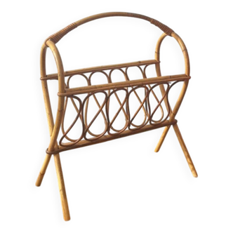 Vintage rattan magazine rack from the 60s