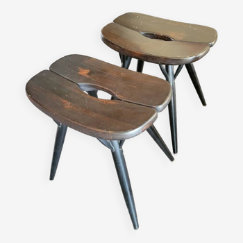 Pair of vintage stools by Ilmari Tapiovaara, Pirkka model, 1950s