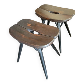 Pair of vintage stools by Ilmari Tapiovaara, Pirkka model, 1950s