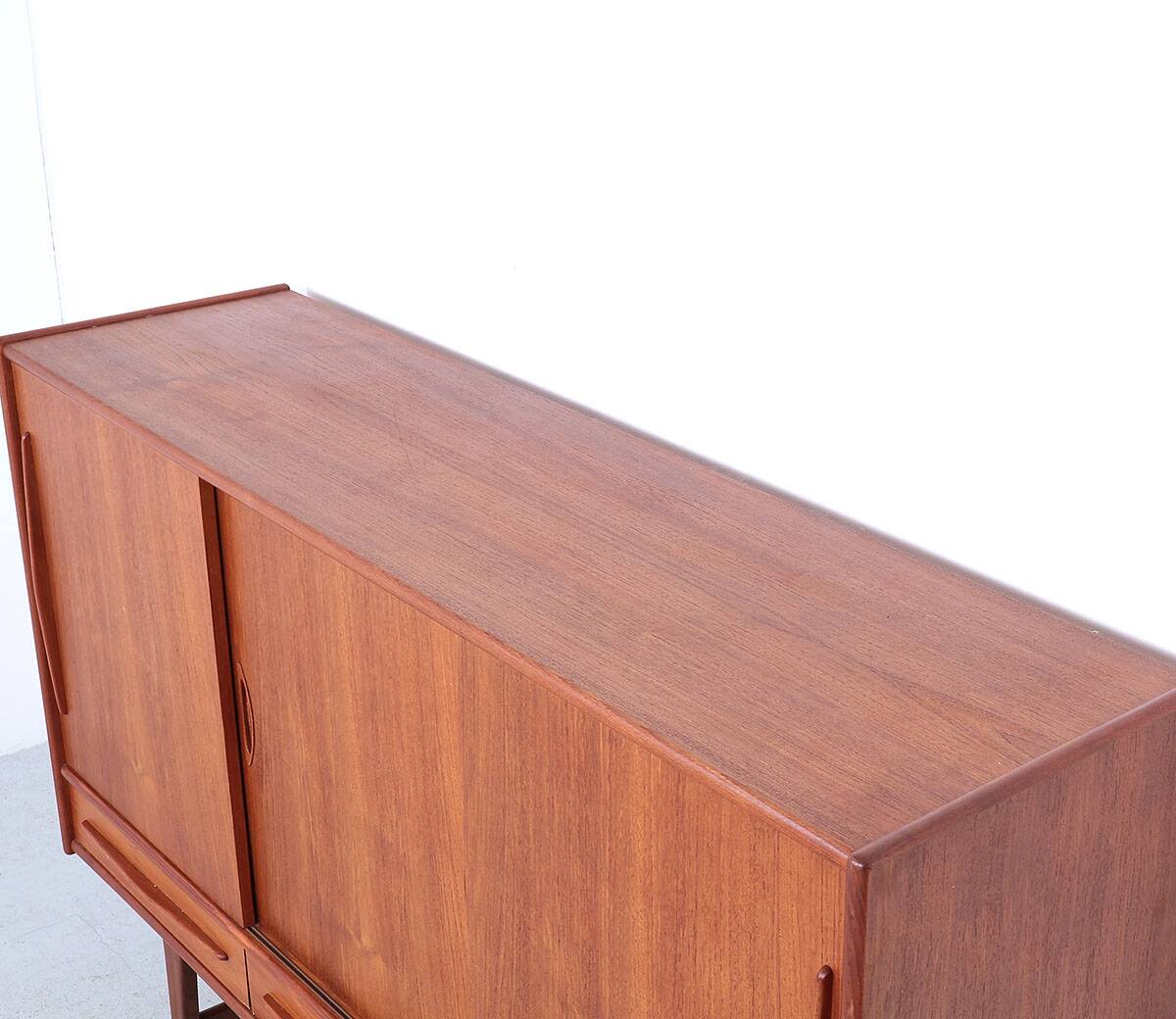 Danish design teak highboard with sliding doors, 1960s