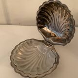 Vintage silver metal shell butter dish