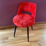 Barrel chair in red toupee, vintage, seventies, compass base.