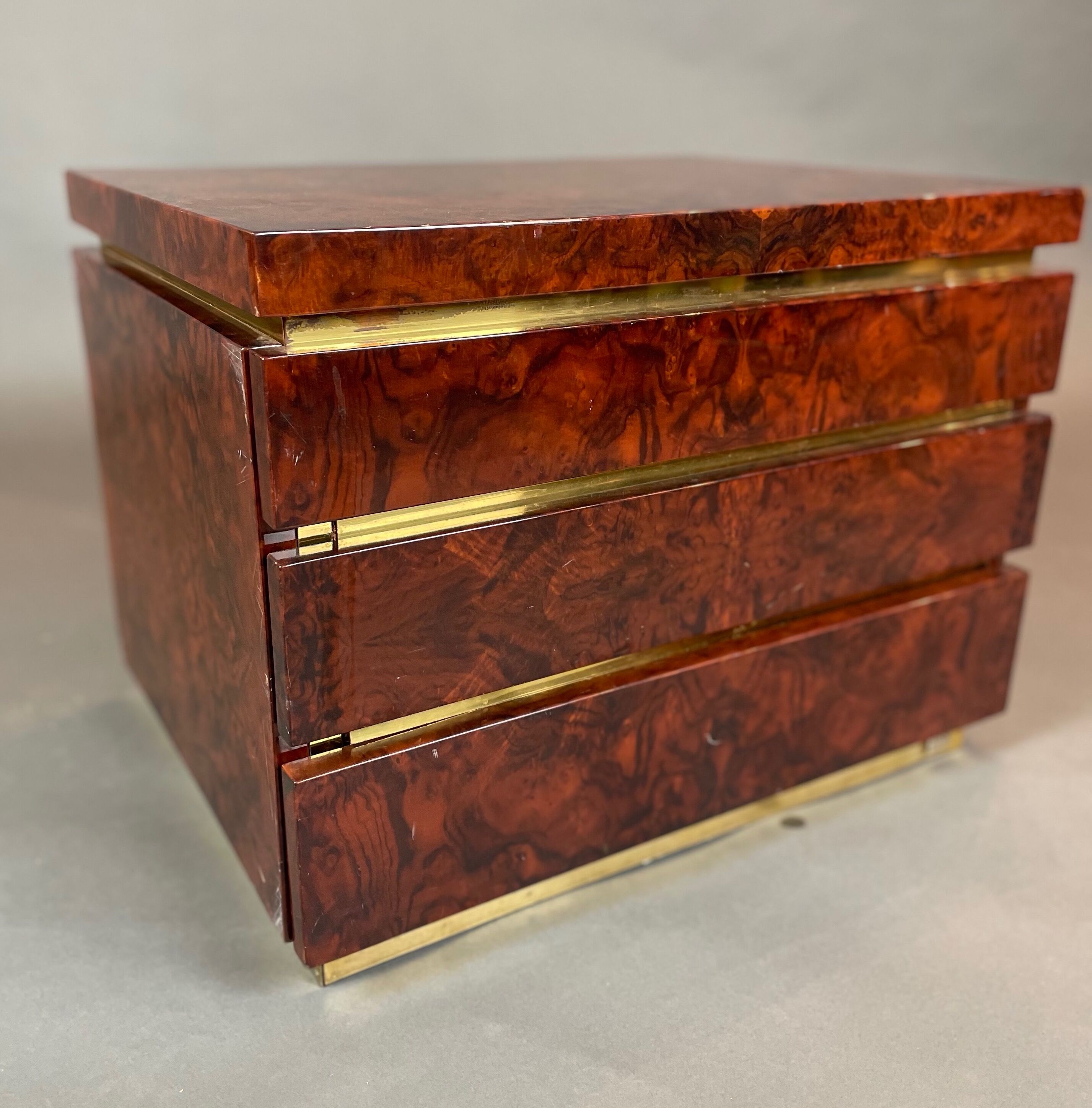Bedside of Jean-Claude Mahey in elm magnifying glass and brass circa 1970