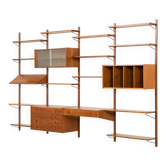 Danish mid century 4 bay teak wall unit, attr. to Kurt Ostervig,  1960s