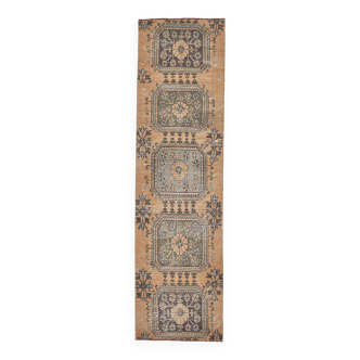 Tapis de couloir turc bleu clair moutarde 3x9 79x280 cm