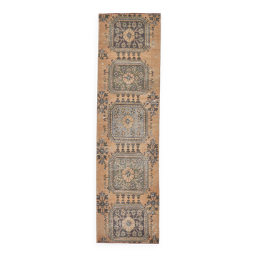 3x9 Mustard Light Blue Turkish Runner Rug 79x280Cm