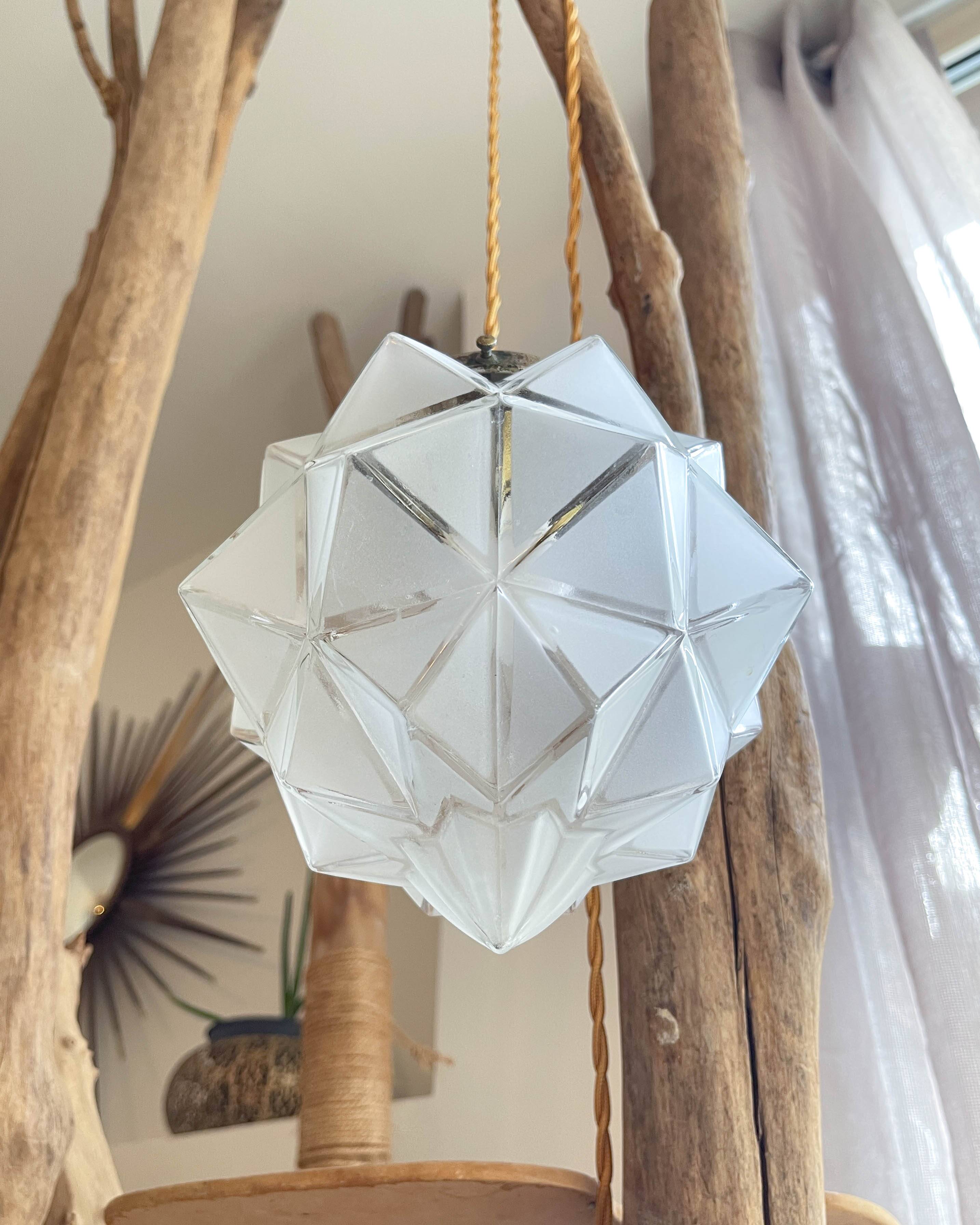 Vintage frosted glass lamp, Art Deco star shape, customizable