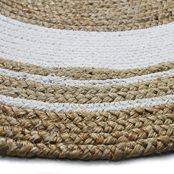 Tapis en jute et coton rond blanc beige 90 cm