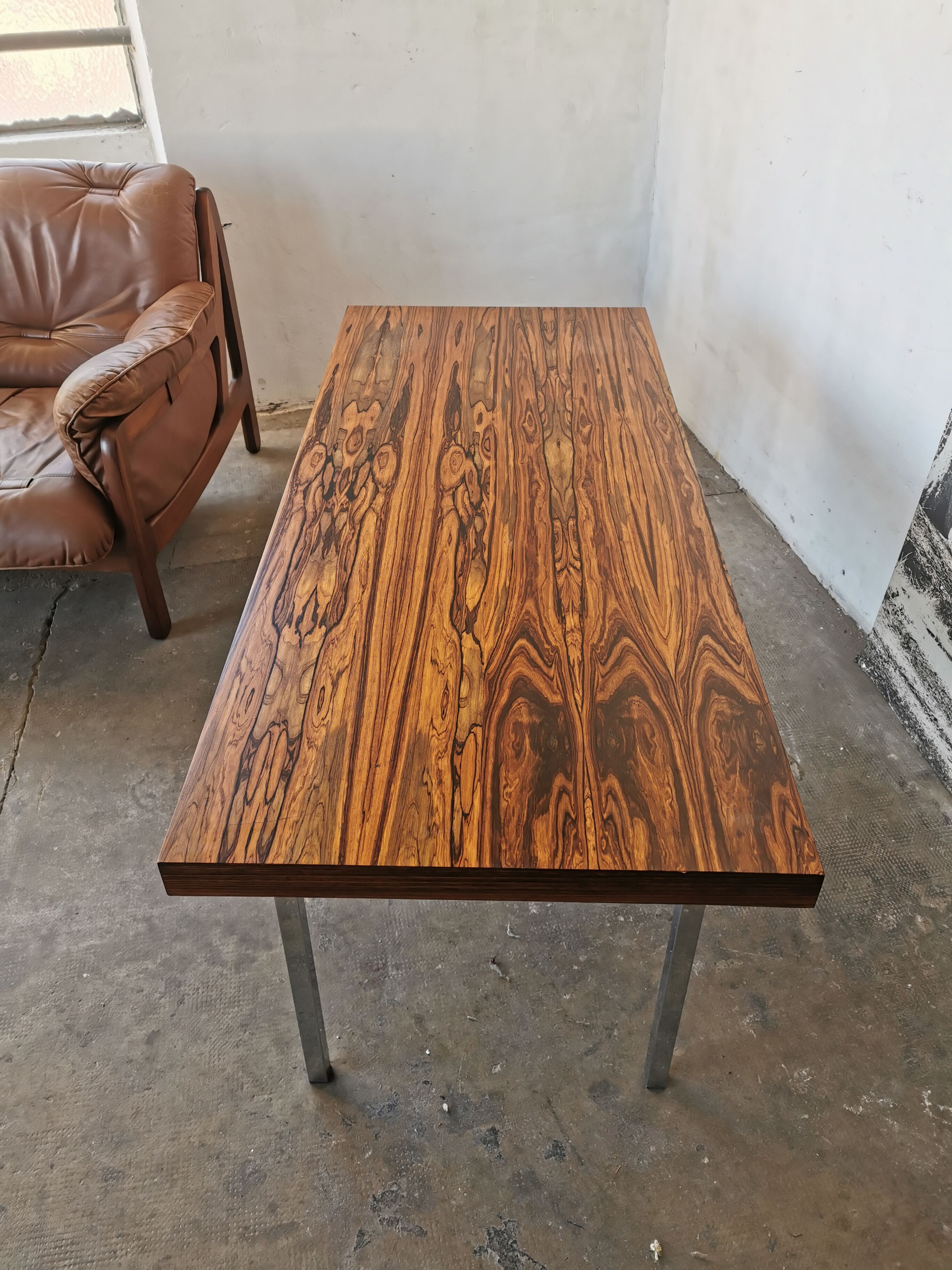 Coffee table from the 70s, chrome and rosewood