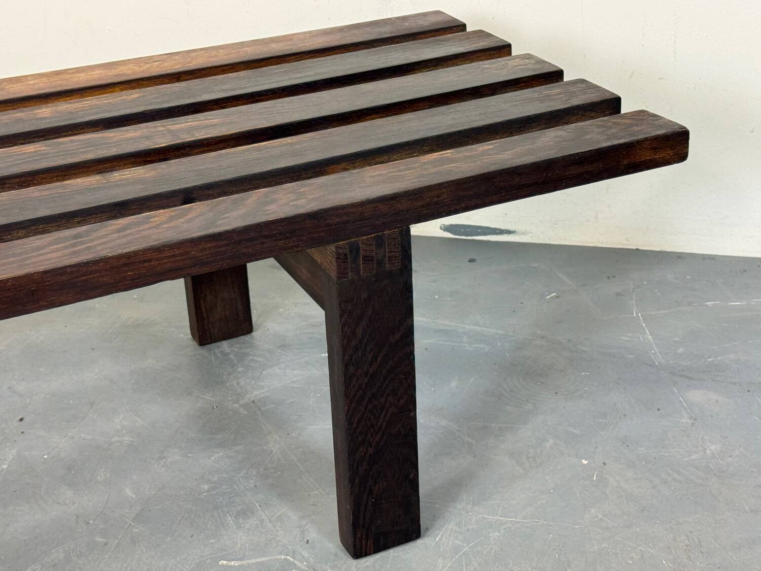 Mid-Century Modern Brown wood Slatted coffee table bench, 1970s