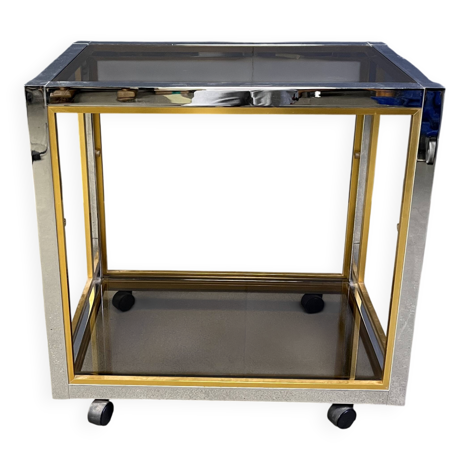 Italian brass and chrome drinks trolley