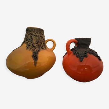 Pair of brightly colored Fat Lava vases - Ceramics Germany - 1950-1974