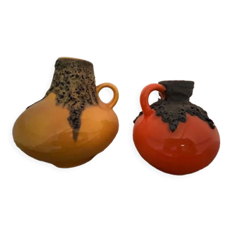 Pair of brightly colored Fat Lava vases - Ceramics Germany - 1950-1974