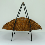 willow BASKET with black metal frame mid century 1950s fruit basket