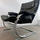 Old armchair and ottoman black leather tubular chrome bauhaus design from the 70s