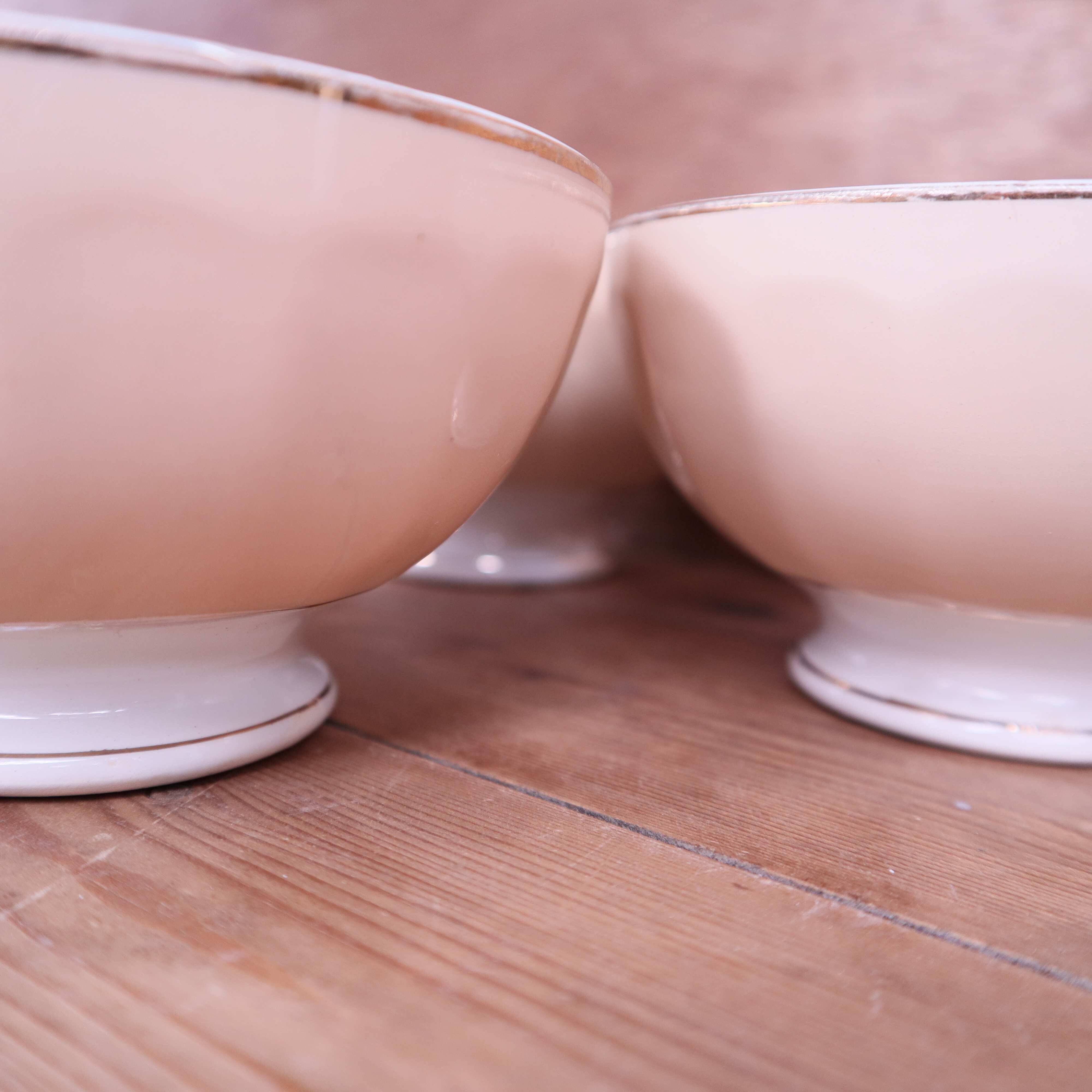 3 antique pale pink earthenware bowls from Moulin Des Loups