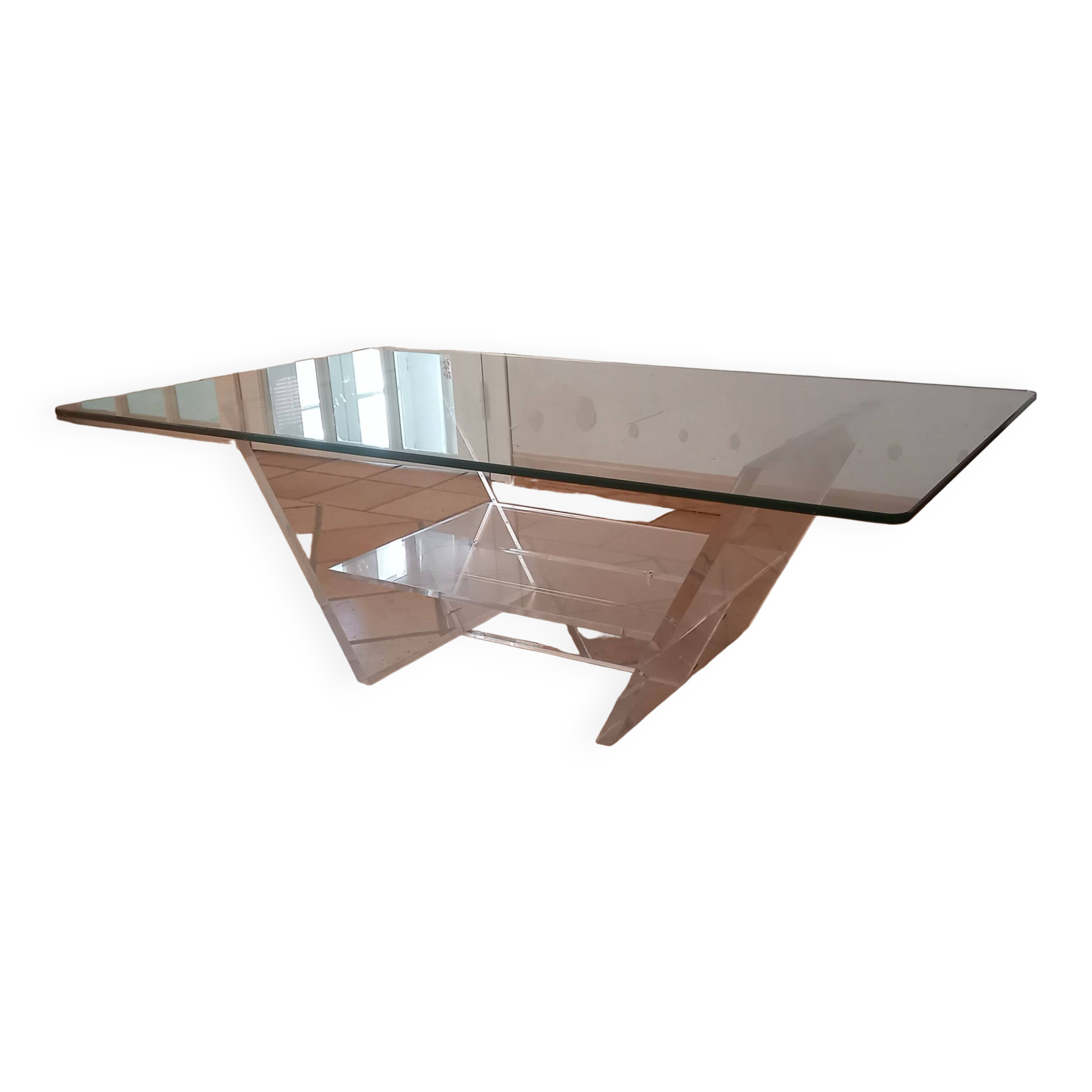 David Lange plexiglass and glass coffee table